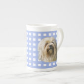 Lowchen op Blue Gingham Porselein Kop (Voorkant rechts)