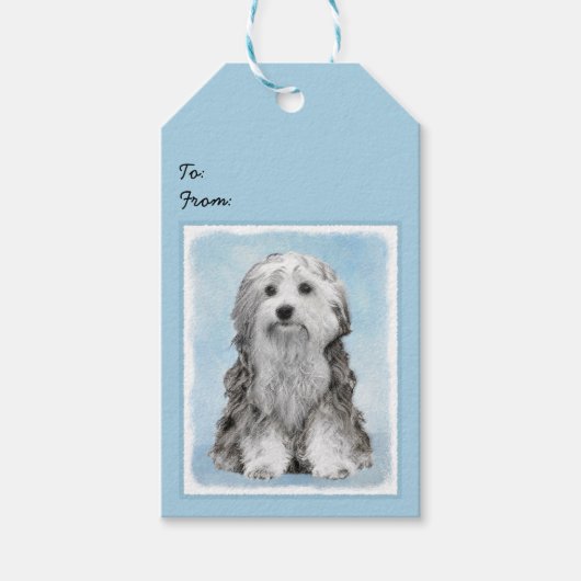 Lowchen schilderen - Kute Original Dog Art Cadeaulabel (Voorkant)
