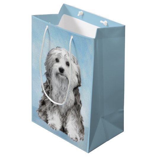 Lowchen schilderen - Kute Original Dog Art Medium Cadeauzakje (Voorkant Gekanteld)