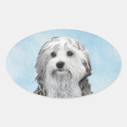 Lowchen schilderen - Kute Original Dog Art Ovale Sticker (Voorkant)
