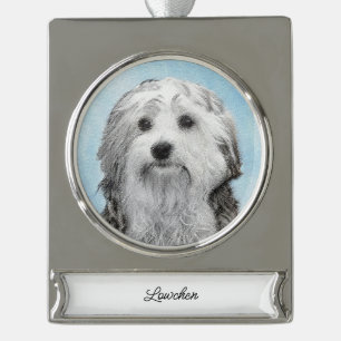 Lowchen schilderen - Kute Original Dog Art Silver  Verzilverd Banner Ornament
