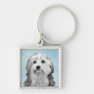 Lowchen schilderen - Kute Original Dog Art Sleutelhanger