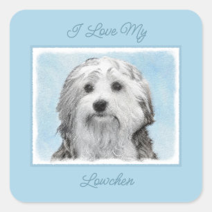 Lowchen schilderen - Kute Original Dog Art Square Vierkante Sticker