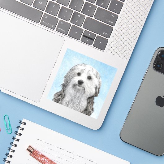 Lowchen schilderen - Kute Original Dog Art Sticker (Laptop met iPhone)