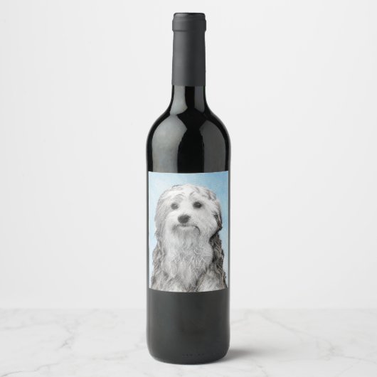 Lowchen schilderen - Kute Original Dog Art Wijn Etiket (Voorkant)
