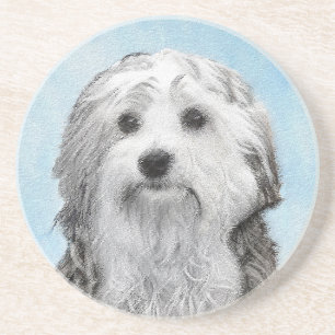 Lowchen schilderen - Kute Original Dog Art Zandsteen Onderzetter