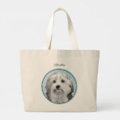Lowchen Schilderen Zilver en Crème Originele Hond Grote Tote Bag (Achterkant)