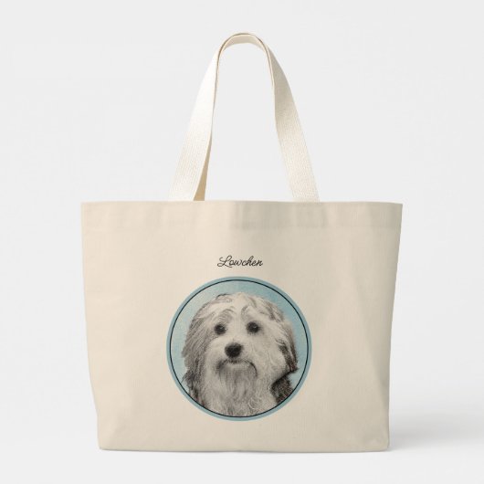 Lowchen Schilderen Zilver en Crème Originele Hond  Grote Tote Bag (Achterkant)