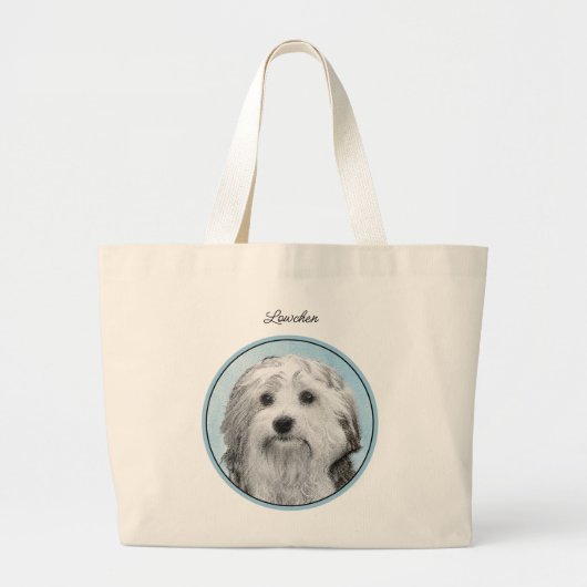 Lowchen Schilderen Zilver en Crème Originele Hond  Grote Tote Bag (Voorkant)