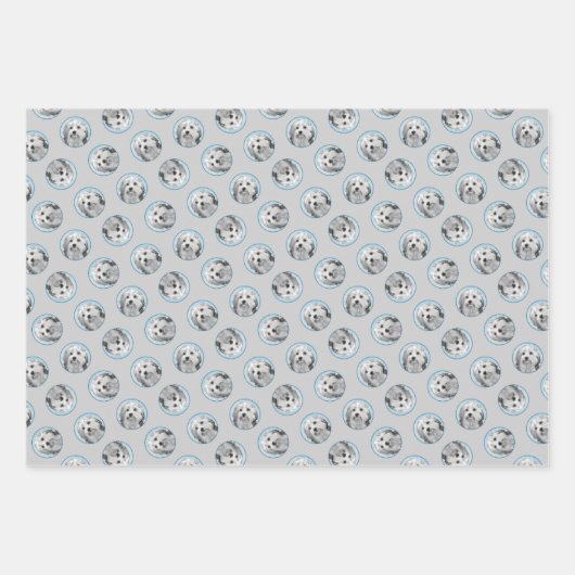 Lowchen Schilderen Zilver en Crème Originele Hond  Inpakpapier Vel (Voorkant 3)