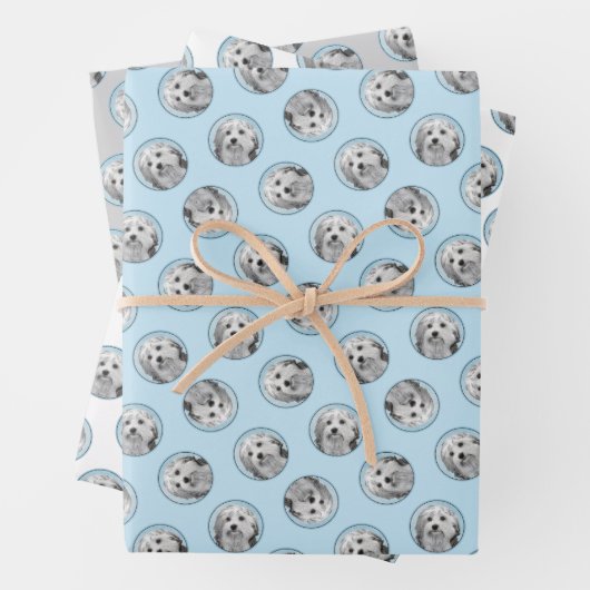 Lowchen Schilderen Zilver en Crème Originele Hond  Inpakpapier Vel (In situ)