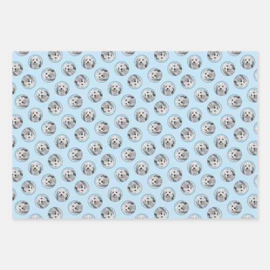 Lowchen Schilderen Zilver en Crème Originele Hond Inpakpapier Vel (Voorkant)