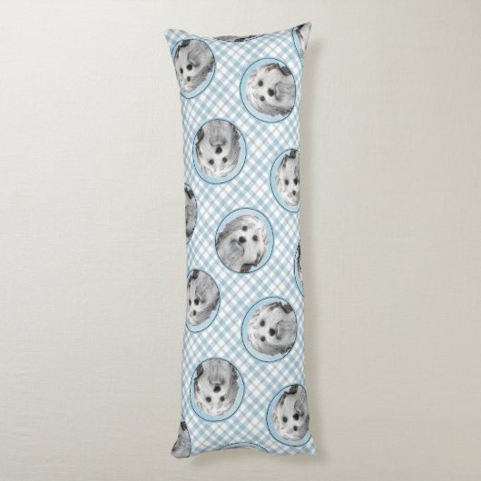 Lowchen Schilderen Zilver en Crème Originele Hond  Lichaamskussen (Achterkant (Verticaal))