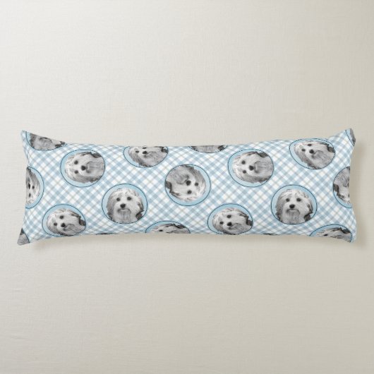 Lowchen Schilderen Zilver en Crème Originele Hond Lichaamskussen (Voorkant)