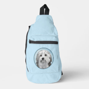 Lowchen Schilderen Zilver en Crème Originele Hond  Sling Bag