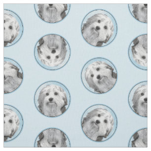 Lowchen Schilderen Zilver en Crème Originele Hond  Stof