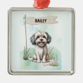 Lowchen Watercolor Personalized Dog Metalen Ornament (Voorkant)