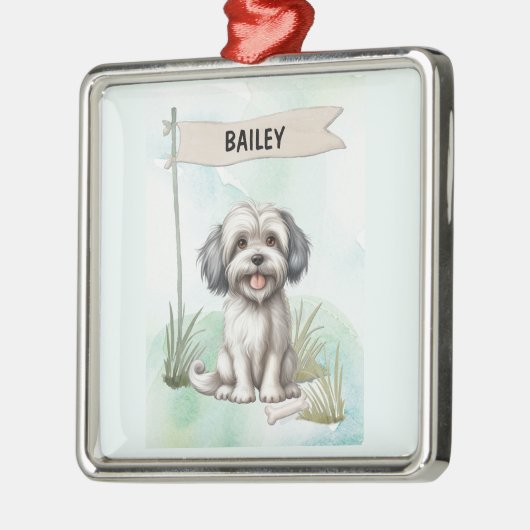 Lowchen Watercolor Personalized Dog Metalen Ornament (Links)