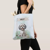 Lowchen Watercolor Personalized Dog Tote Bag (Dichtbij)