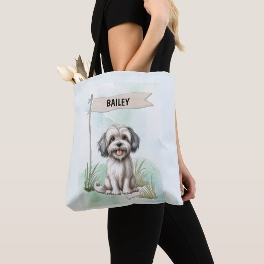 Lowchen Watercolor Personalized Dog Tote Bag (Dichtbij)