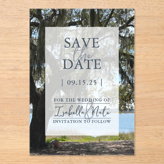 Lowcountry save the date (eiken) acryl uitnodigingen (Voorkant)