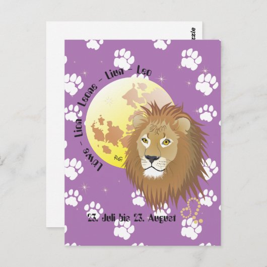 Löwe Sternzeichen Postkarte Briefkaart (Voorkant / Achterkant)