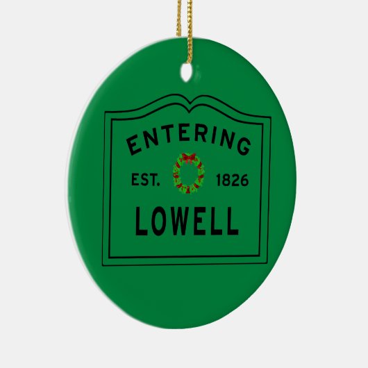 Lowell, MA Holiday Wreath Ceramic Ornament (Rechts)