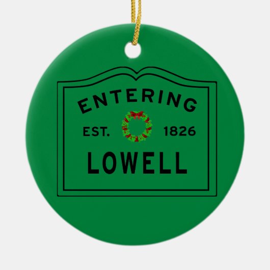 Lowell, MA Holiday Wreath Ceramic Ornament (Voorkant)
