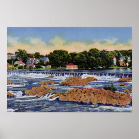 Lowell Massachusetts Pawtucketville Dam en Herfste Poster (Voorkant)