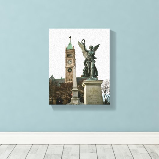 LOWELL MASSACHUSETTS STADHUIS VERPAKT DOEK CANVAS AFDRUK (Insitu (Houten vloer))