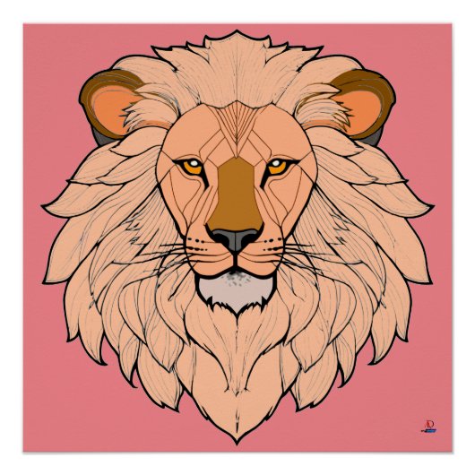 Löwenkopf - Minimale Farbzeichnung Perfect Poster (Voorkant)