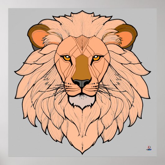 Löwenkopf - Minimale Farbzeichnung Poster (Voorkant)