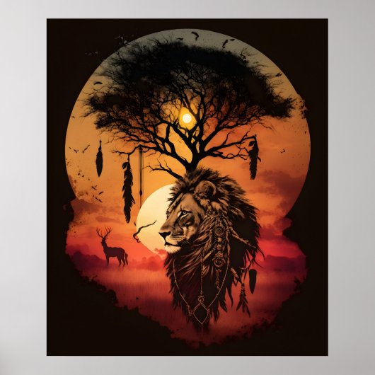 Löwenkopf Traumfänger im Sonnenuntergang Poster (Voorkant)