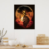 Löwenkopf Traumfänger im Sonnenuntergang Poster (Keuken)