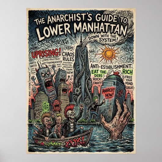 Lower Manhattan Anarchist Guide Punk Skyline Kunst Poster (Voorkant)