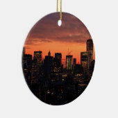 Lower Manhattan Silhouet bij Schemering, Roze Luch Keramisch Ornament (Rechts)
