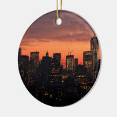 Lower Manhattan Silhouet bij Schemering, Roze Luch Keramisch Ornament (Links)
