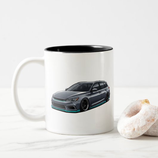 Lowered Stance JDM Car Bagged Tuner Culture Coffee Tweekleurige Koffiemok (Met donut)