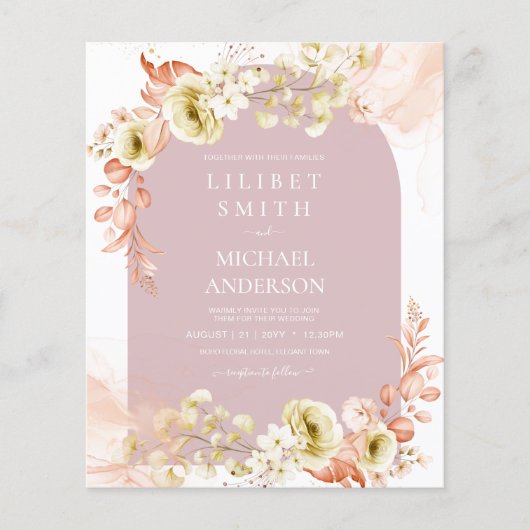 LOWEST BUDGET Dusty Roos Olive Floral Weddenschap Flyer (Voorkant)