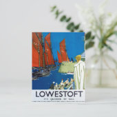 Lowestoft  trein adverteren poster Verenigd Konink Briefkaart (Staand voorkant)
