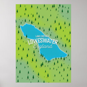 Loweswater Lake, merendistrict, reis kaart. Poster