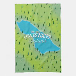 Loweswater Lake, merendistrict, reisplattegrond. Theedoek