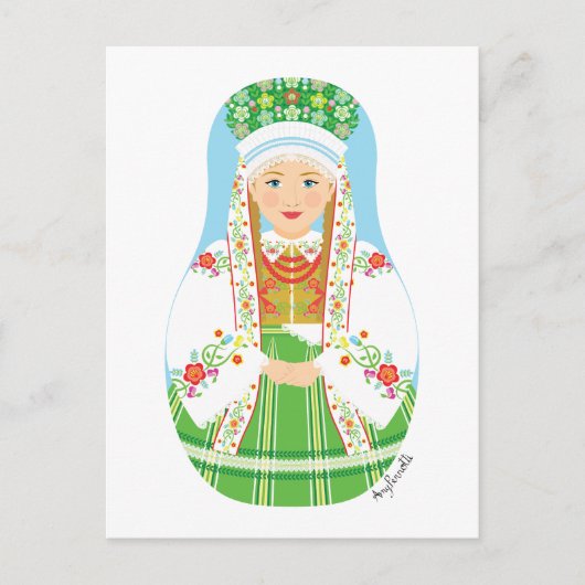 Łowicz Pole Bride Matryoshka Briefkaart (Voorkant)
