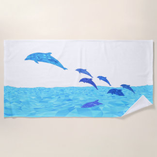 Lowpoly Dolphins die uit de oceaan springen Strandlaken