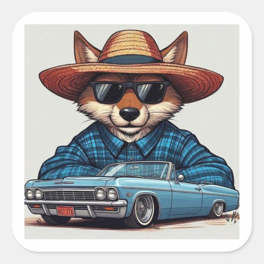 Lowrider Vos Vierkante Sticker (Voorkant)