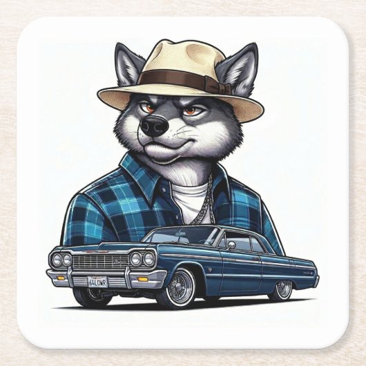Lowrider Wolf Kartonnen Onderzetters (Voorkant)