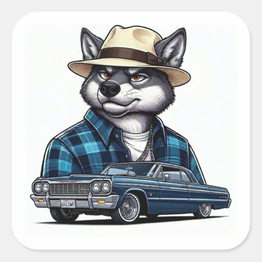 Lowrider Wolf Vierkante Sticker (Voorkant)