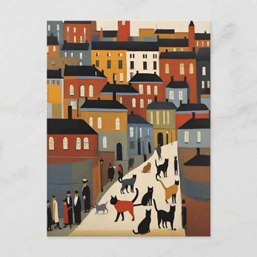 Lowry Style Cat Briefkaart (Voorkant)