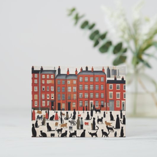 Lowry Style Cat Briefkaart (Staand voorkant)