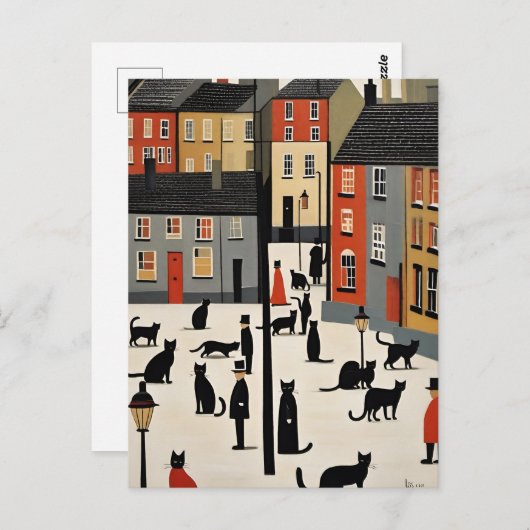 Lowry Style Cat Briefkaart (Voorkant / Achterkant)